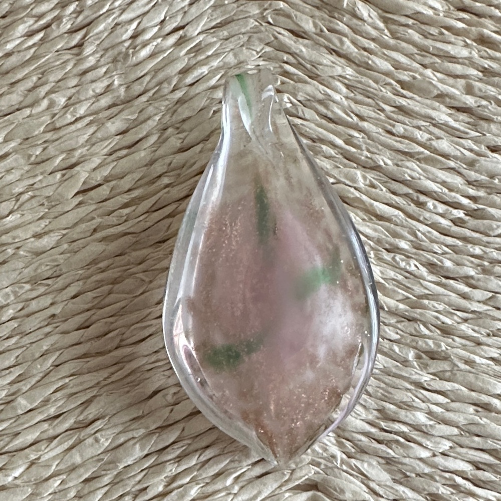 Handmade Glass Floral Teardrop Pendant - Pink Flower - Picture 2 of 3
